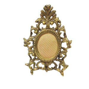 Vintage Brass Picture Frame Table Top 7.5"x5.5" Ornate French Style Baroque Oval